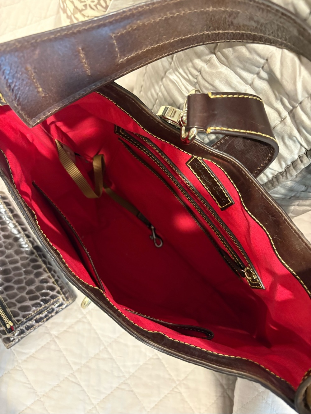 Dooney & Bourke Black Croc-Embossed Shoulder Bag with Brown Trim w/Wallet - Picture 4 of 12